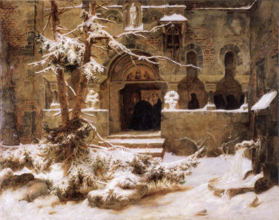 Carl Friedrich Lessing Monastery Courtyard in the Snow